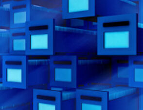 A stock graphic depicting blue file cabinets.